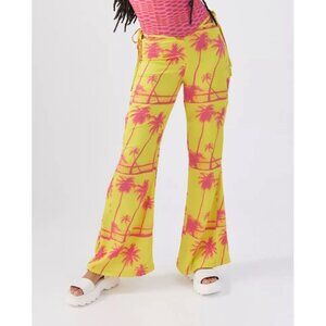 Urban Outfitters Sunny Cut Out Flare Pants Sz 4 (Small) Yellow & Pink Tropical P